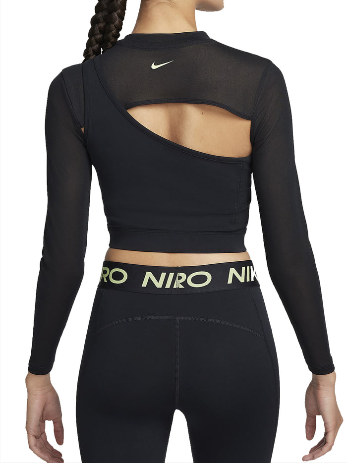 Nike Pro Top corto a manica lunga - Nero/Nero/Light-2
