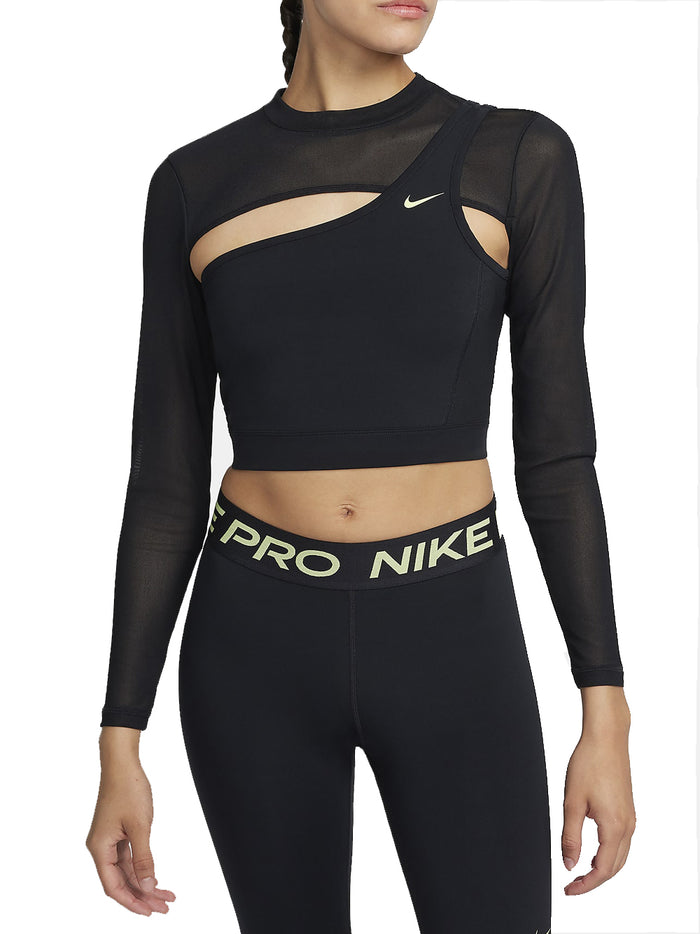 Nike Pro Top corto a manica lunga - Nero/Nero/Light